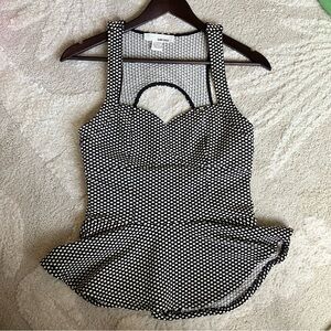 Sans Souci Medium Black White Polka Dot Sweetheart Peplum Tank Top Retro Pinup